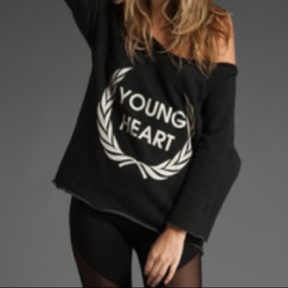 Wildfox young heart grey off the shoulder sweater